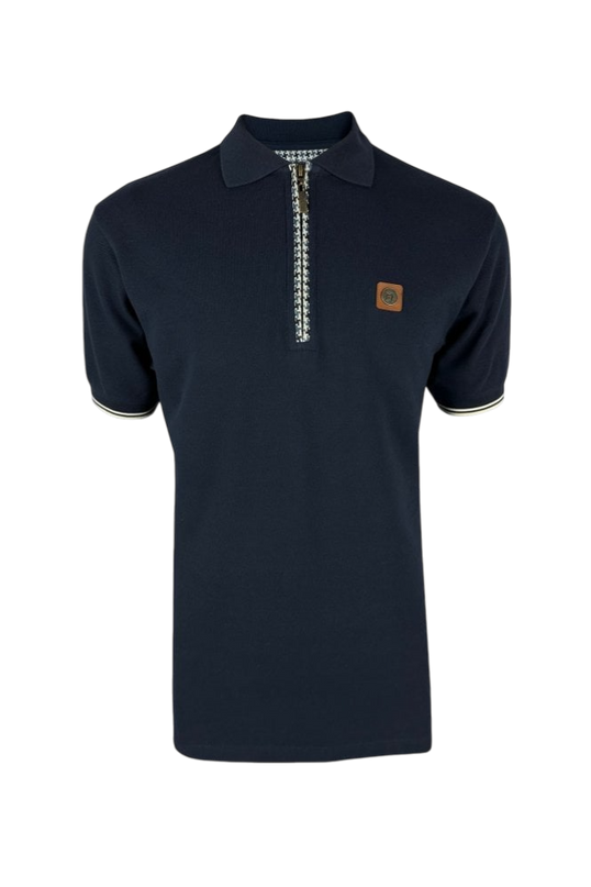 Houndstooth Trim Zip Pique Polo