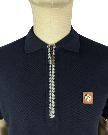 Houndstooth Trim Zip Pique Polo