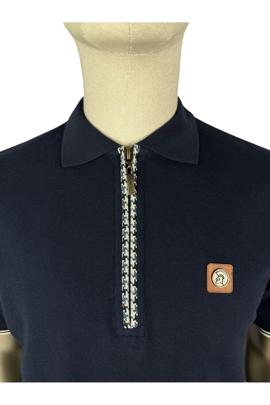 Houndstooth Trim Zip Pique Polo