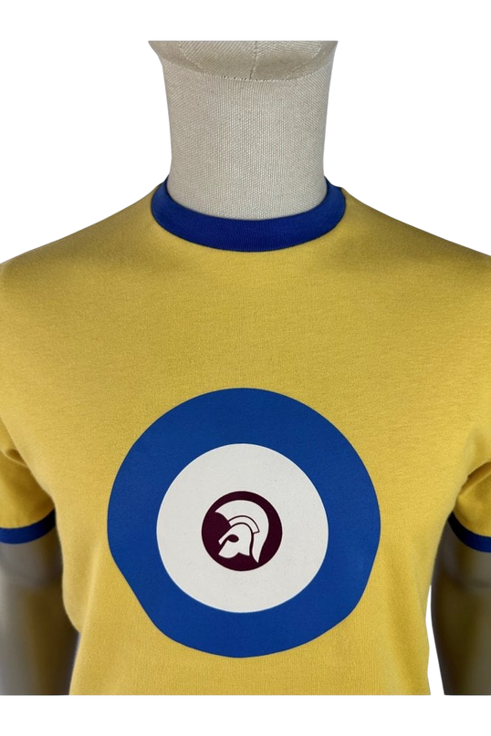 TROJAN TARGET RINGER TEE, MUSTARD