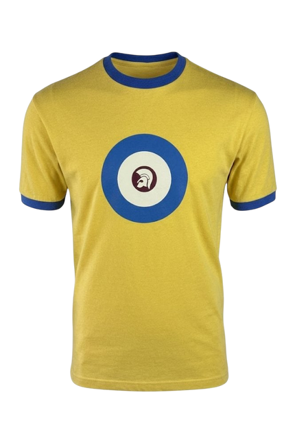TROJAN TARGET RINGER TEE, MUSTARD