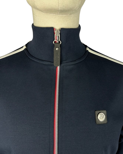 TROJAN TWIN-STRIPE CONTRAST ZIP TRACK TOP, NAVY