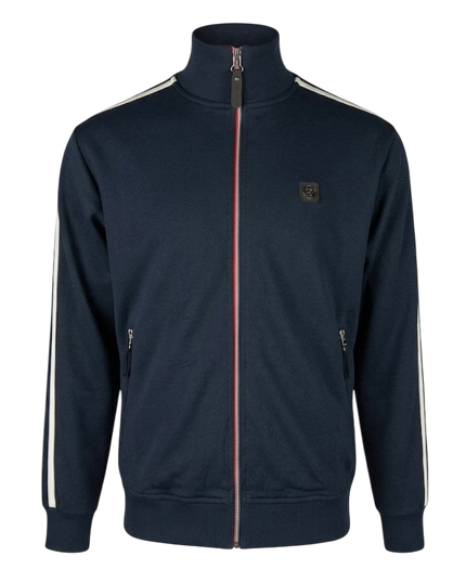 TROJAN TWIN-STRIPE CONTRAST ZIP TRACK TOP, NAVY