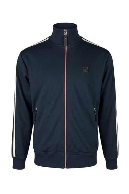 TROJAN TWIN-STRIPE CONTRAST ZIP TRACK TOP, NAVY