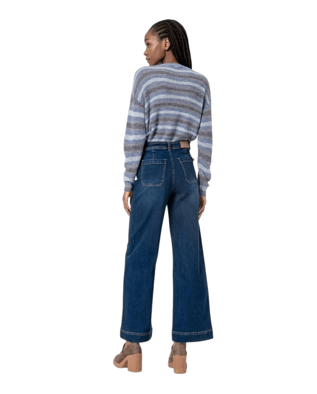 WIDE LEG PANTS, flared deep blue