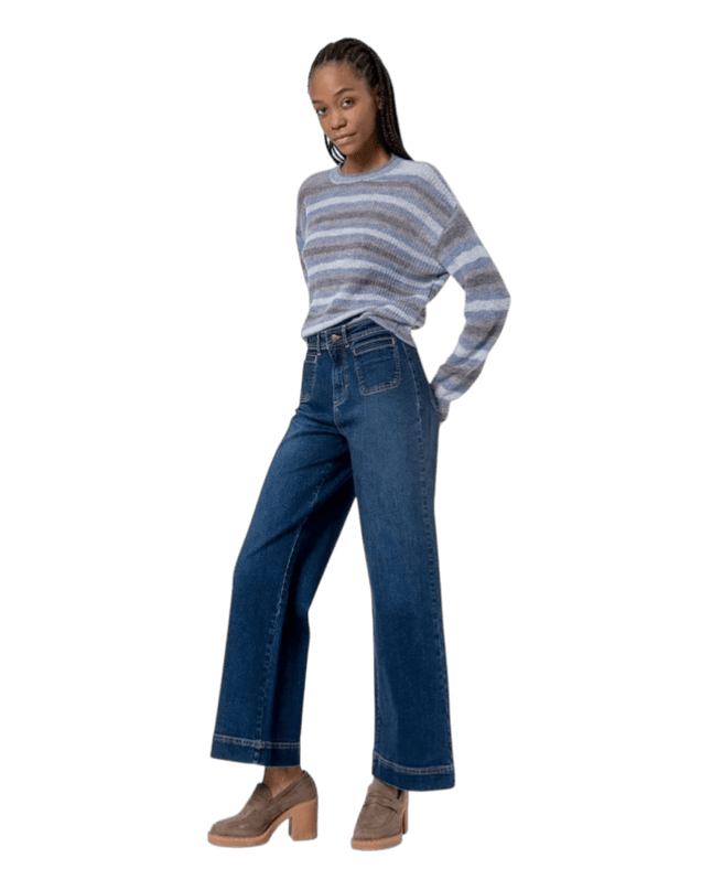 WIDE LEG PANTS, flared deep blue